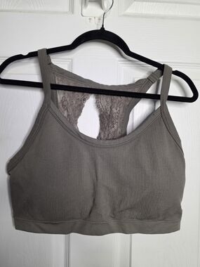 Maurices Ribbed Lace Racerback Bralette - Gray Taupe